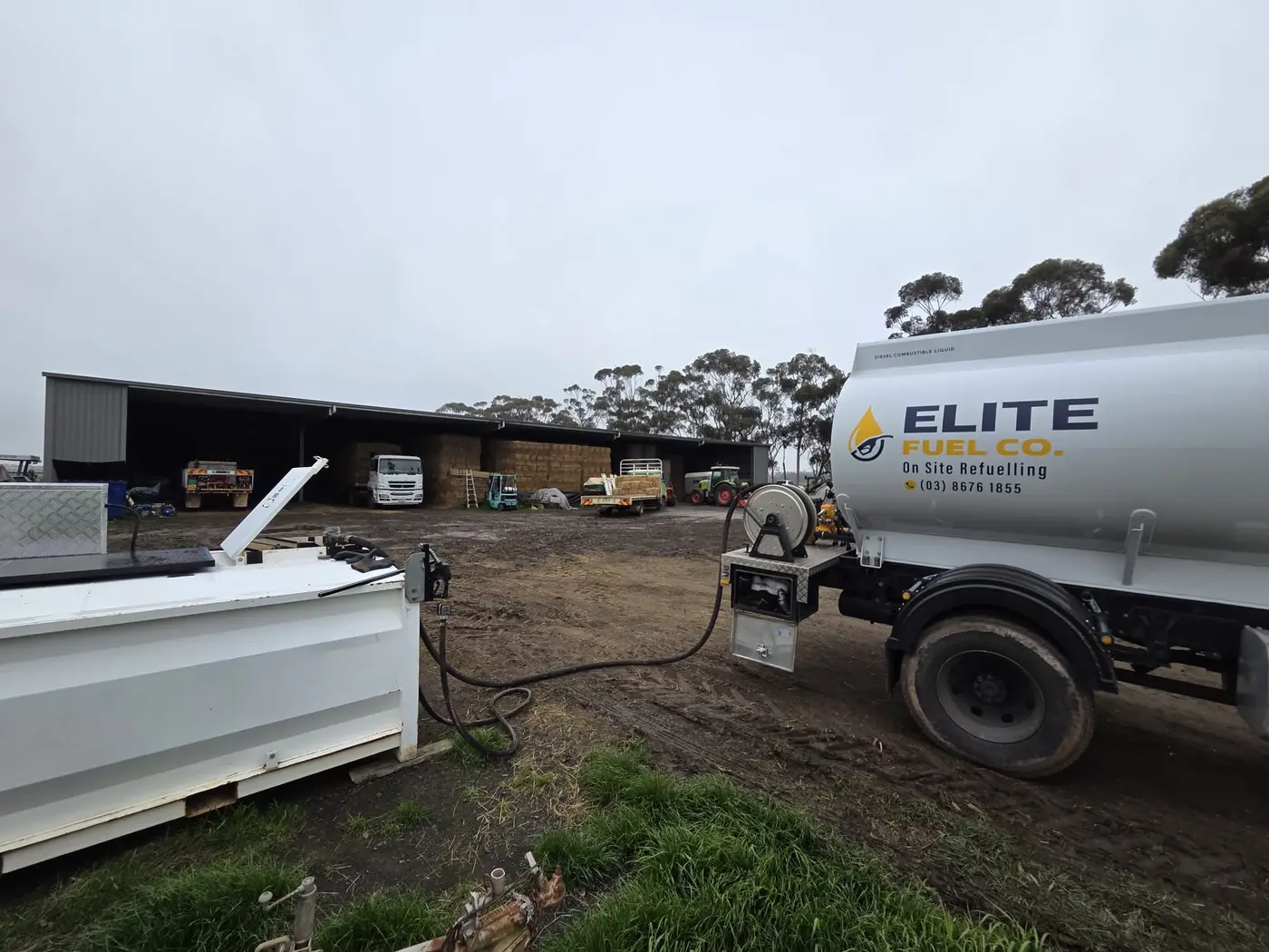 Elite Fuel Co. tanker delivering bulk diesel to on-site tanks at a Melbourne property